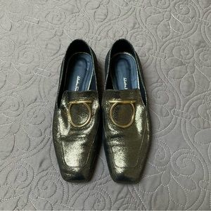 Ferragamo Lana Metallic Brushed-Leather Loafers